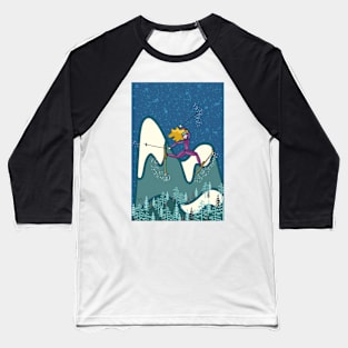 Freestyle woman skier on snowy mountain at dusk Baseball T-Shirt